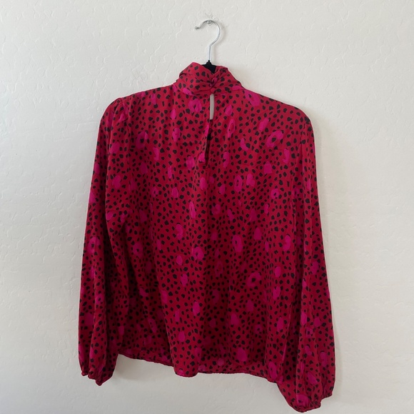 Twist Neck Long Sleeve Leopard Cheetah Polka Dot Classy Classic Party Hip Blouse - Picture 4 of 6